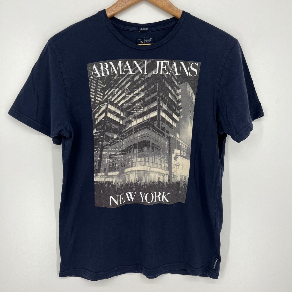Armani Jeans Mens Navy Blue New York City Graphic T-Shirt Size Medium